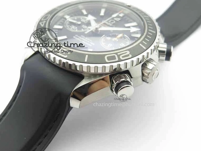 0319 Unisex Planet Ocean Master Chrono 45mm SS OM 1:1 Best Edition Black Dial On Black Rubber Strap A 8171